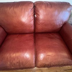 Raymour & Flanigan Jackson Leather Sofa Loveseat Blackberry / Burgundy / Red