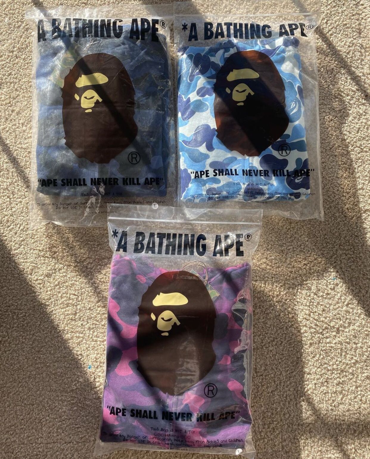 Bape FULL SHARK ZIP UP Jackets , Brand New Sizes Small-Large Colors Light Blue ,navy Blue ,purple,pink And Camo