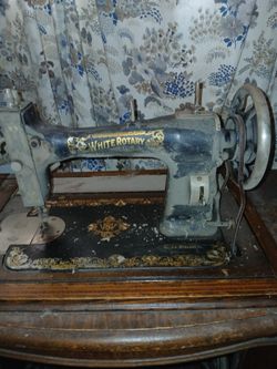 Antique White Rotary USA Sewing Machine & Cabinet Table