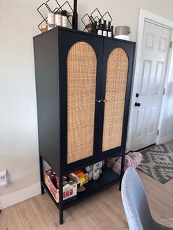 Black and Rattan Wardrobe or Pantry