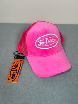 Von Dutch Pink Velour Trucker Hat Snapback Cap Neon Pink Mesh Adjustable NEW