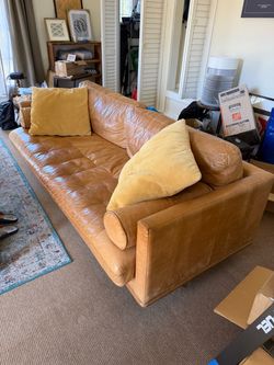 7-Foot Genuine Leather Sofa – Cognac/Tan