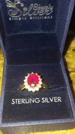 Lab created Ruby and diamond ring 925 Silver