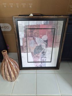 Framed Botanical Leaf Abstract Wall Art and Ceramic vase