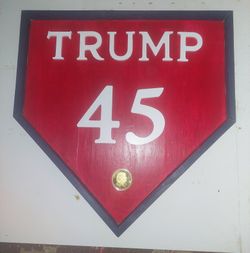 Handcrafted Wooden Trump Plaque With Trump Coin