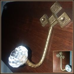 VINTAGE SOLID BRASS ORNATE VICTORIAN MID CENTURY HOLLYWOOD REGENCY CRYSTAL WALL HAT COAT CLOTHES HOOK DECOR HANGER