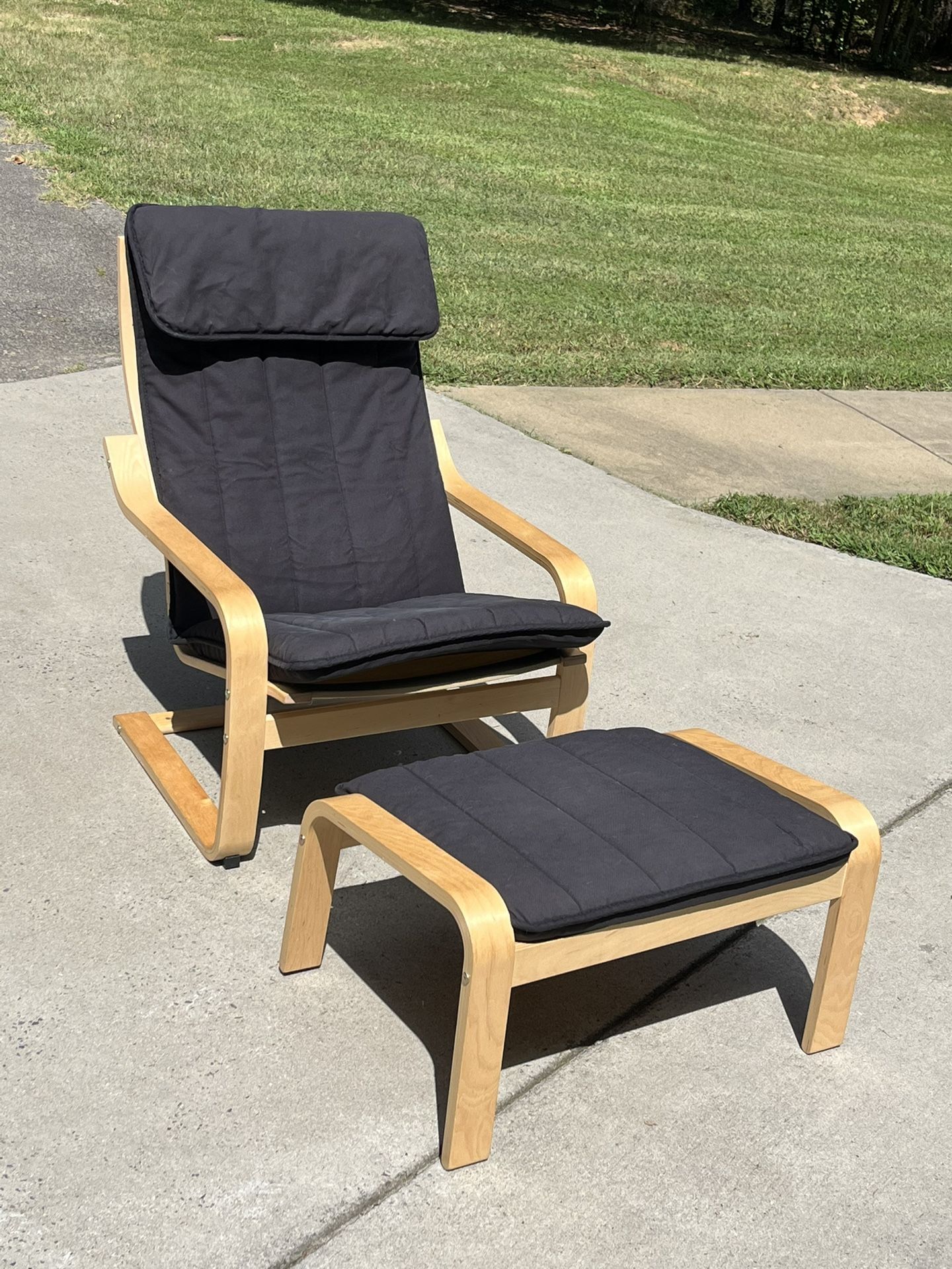 Stylish IKEA Poang Armchair and Ottoman