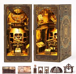 Book Nook Kit for Adult - DIY Miniature Model Build Dollhouse Kit 3D Wooden Puzzle with Sensor Led Light for Bookshelf Bookend Insert Decor Adults Tee