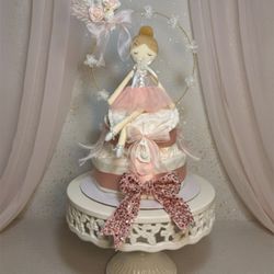 Ballerina Diaper Cake - Pink Baby Shower 2 Tier Centerpiece, Baby Girl Pink Baby Shower Theme, Newborn Gift, Baby Shower Gift.