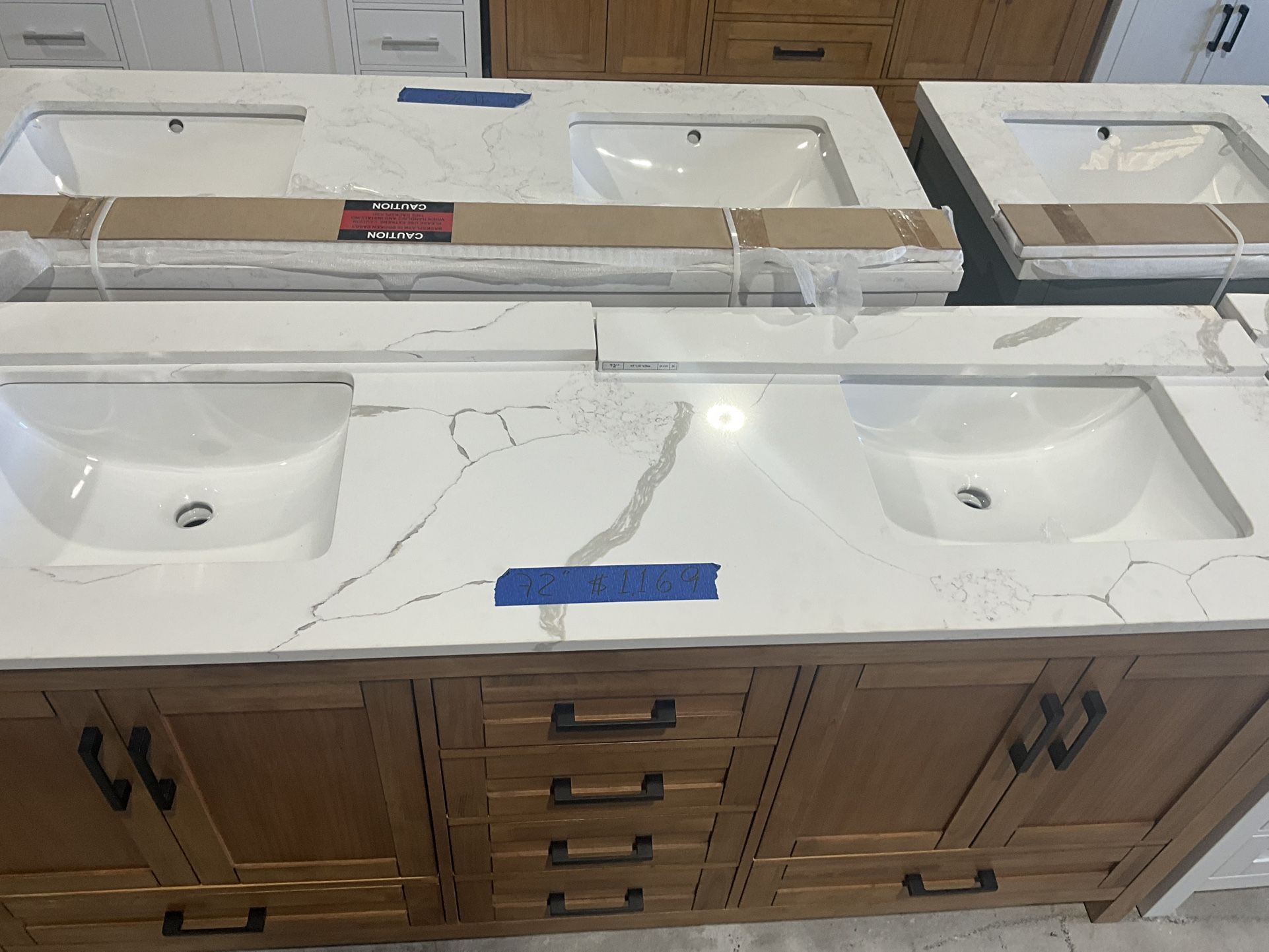 72” Bathroom Vanity in teak , double sink soft close solid wood with vanity top in white $1169 Luke’s liquidations warehouse Address: 2434 N Forsyt