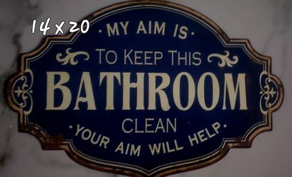 Novelty Bathroom Wall Sign Metal Antiqued Look
