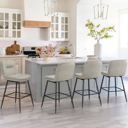 Bar Stools Set of 4, Double-Layer Upholstered Counter Height Bar Stools for Kitchen Island, Faux Le