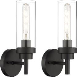 Emak Black Wall Sconces Set of Two, Modern Vanity Lights with Clear Glass Shade, Wall Lights for Bathroom, Bedroom, Living Room, Hallway, WS085-BK-2PK