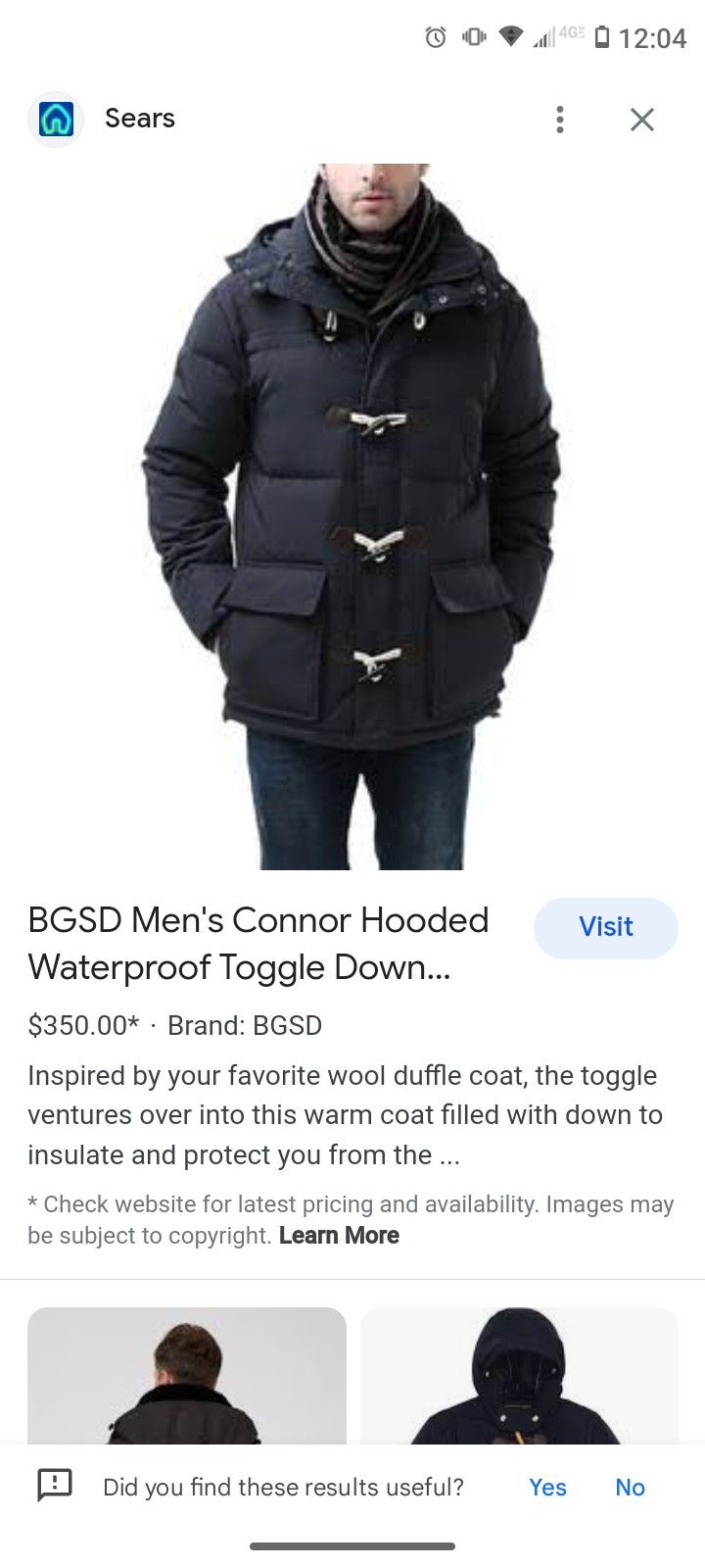 BGSD Men's Connor Hooded Waterproof Toggle Down Parka Coat. Retail $350