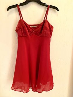 Victoria Secrets Lingerie Babydoll Nightwear Top S Red Silky Chiffon & Velvet