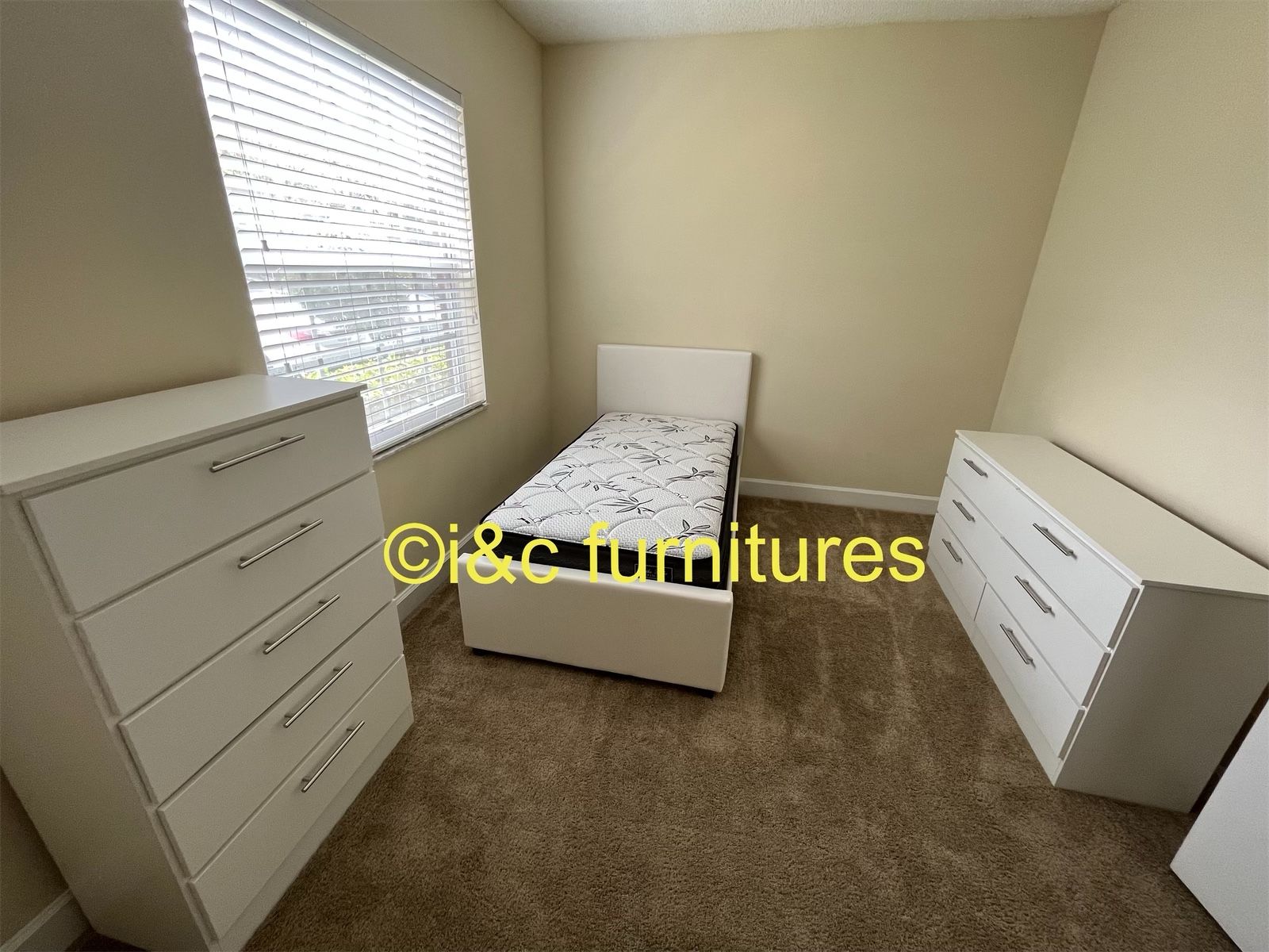 4 Piece Twin Bedroom Set New In The Box 📦 Same Day Delivery. Bed Frame Mattress Chest Dresser