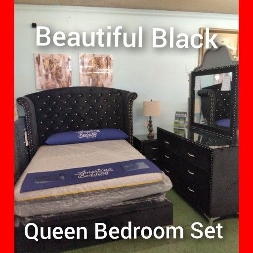 😍 Beautiful Black Queen Bedroom Set 
