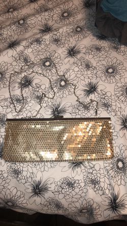 Vintage gold sequins purse on a long gold chain