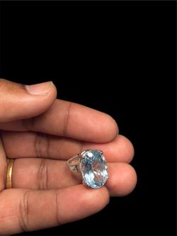 Pre-Owned Natural Blue Topaz Ring Size 5.20 Oval Cut Certified