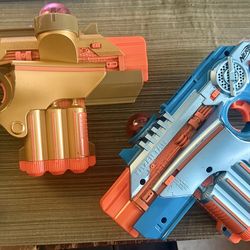 Lot of 2 NERF Lazer Tag Phoenix LTX Guns Tiger Electronics Blue & Gold