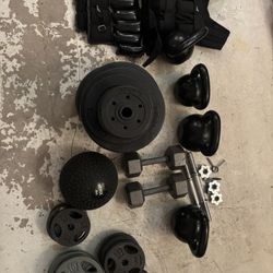 220 Lbs 1 Inch Dumbbell Weights2X45 Lb Kettlebell,2x30Lb Kettlebell,40 Lb Weight Vest And Bench