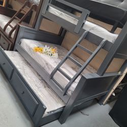 Sturdy Pinewood Bunk Bed Mattresses Included. 