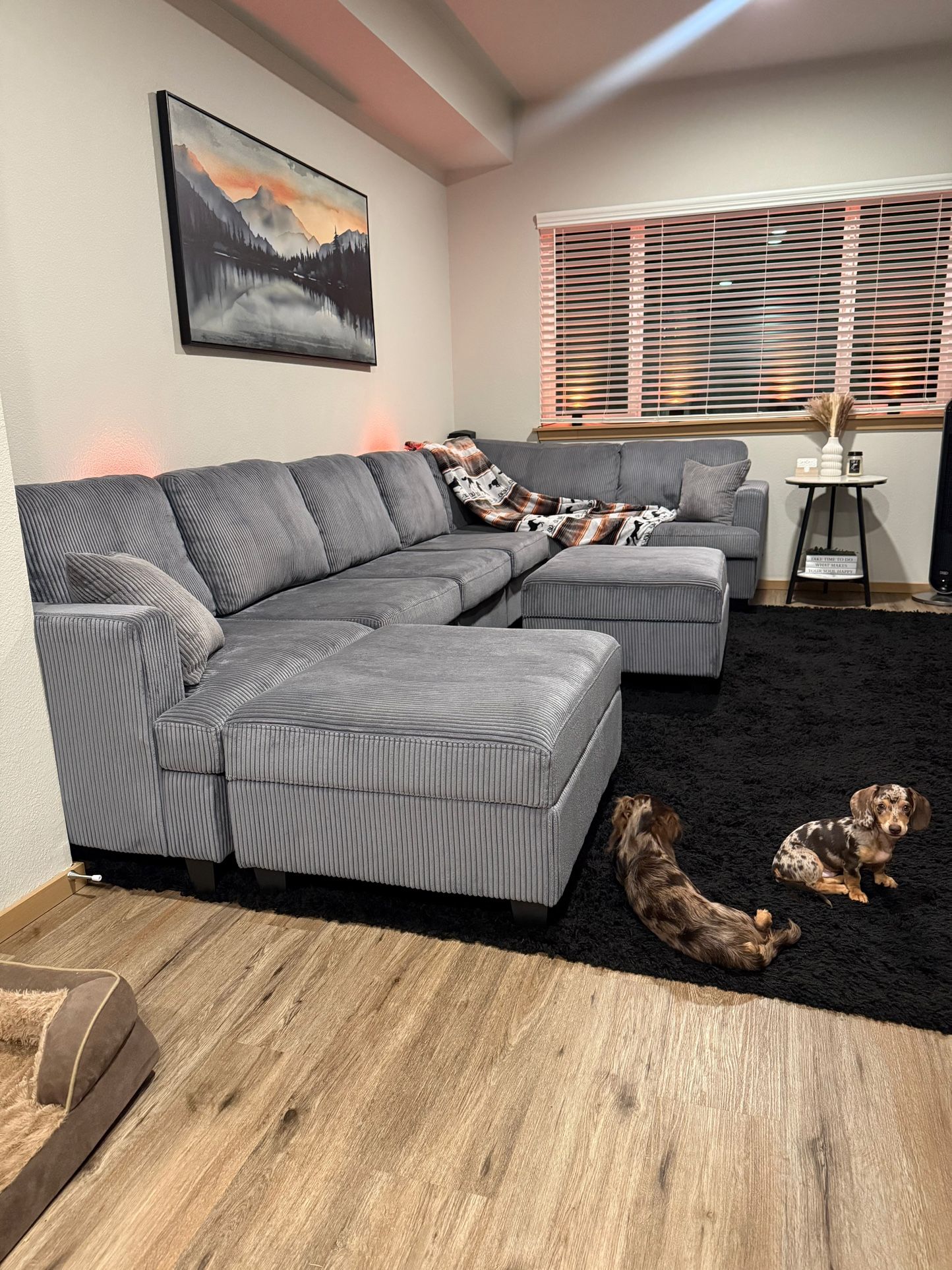 Corduroy Modular Sectional Couch + 2 Storage Ottoman