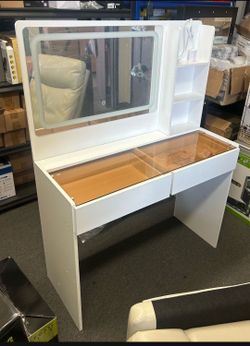Vanity Desk,Makeup Vanity Desk with Mirror and Lights,Transparent Top with LED Multiple Color Lights