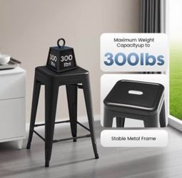 Set of 4 Industrial Metal Bar Stools – 24” Kitchen Counter Stools