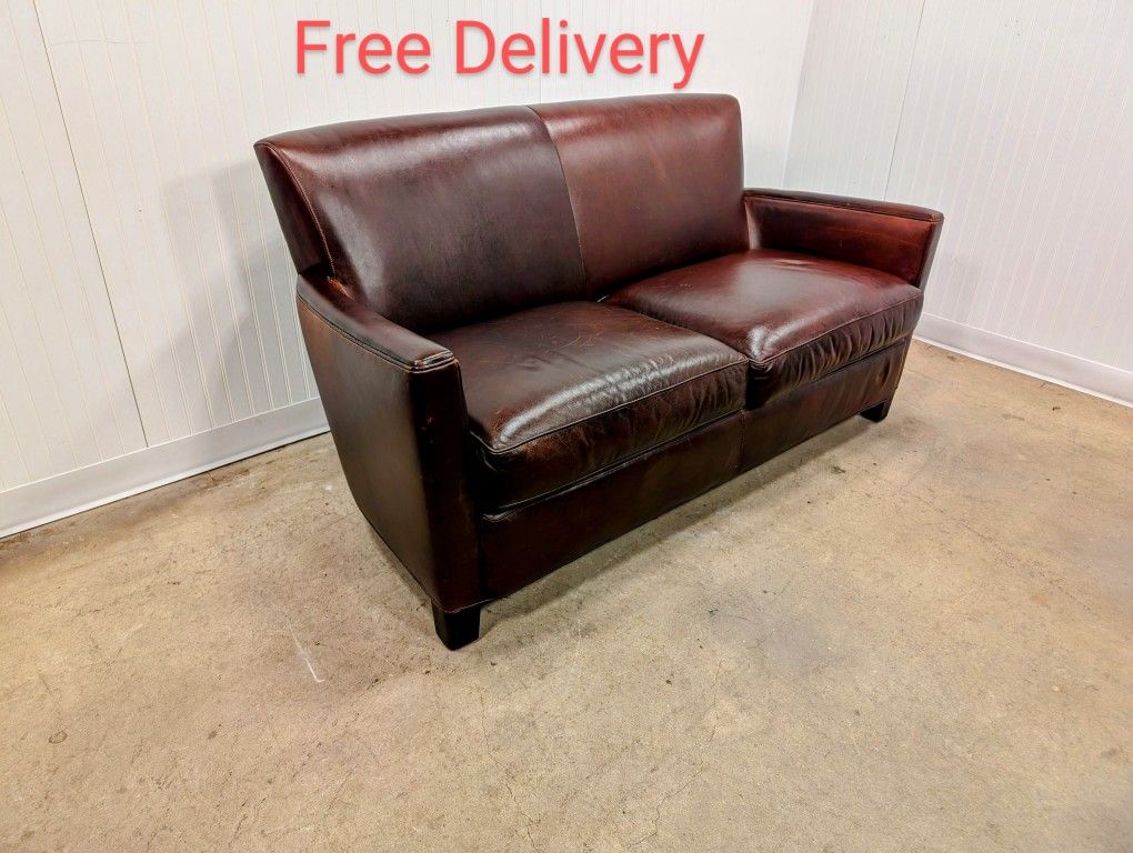 Crate and Barrel Briarwood Leather Loveseat Sofa Couch, Free Delivery