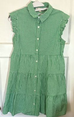 Green Gingham Button Front Collared Dress