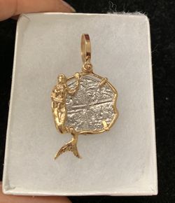 Atocha silver coin in gold mermaid bezel