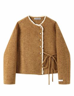 Civicera Brown Wool Jacket with Lace Trim