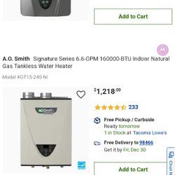 ON DEMAND HOT WATER HEATER 6.6 GPM 166,000 BTU