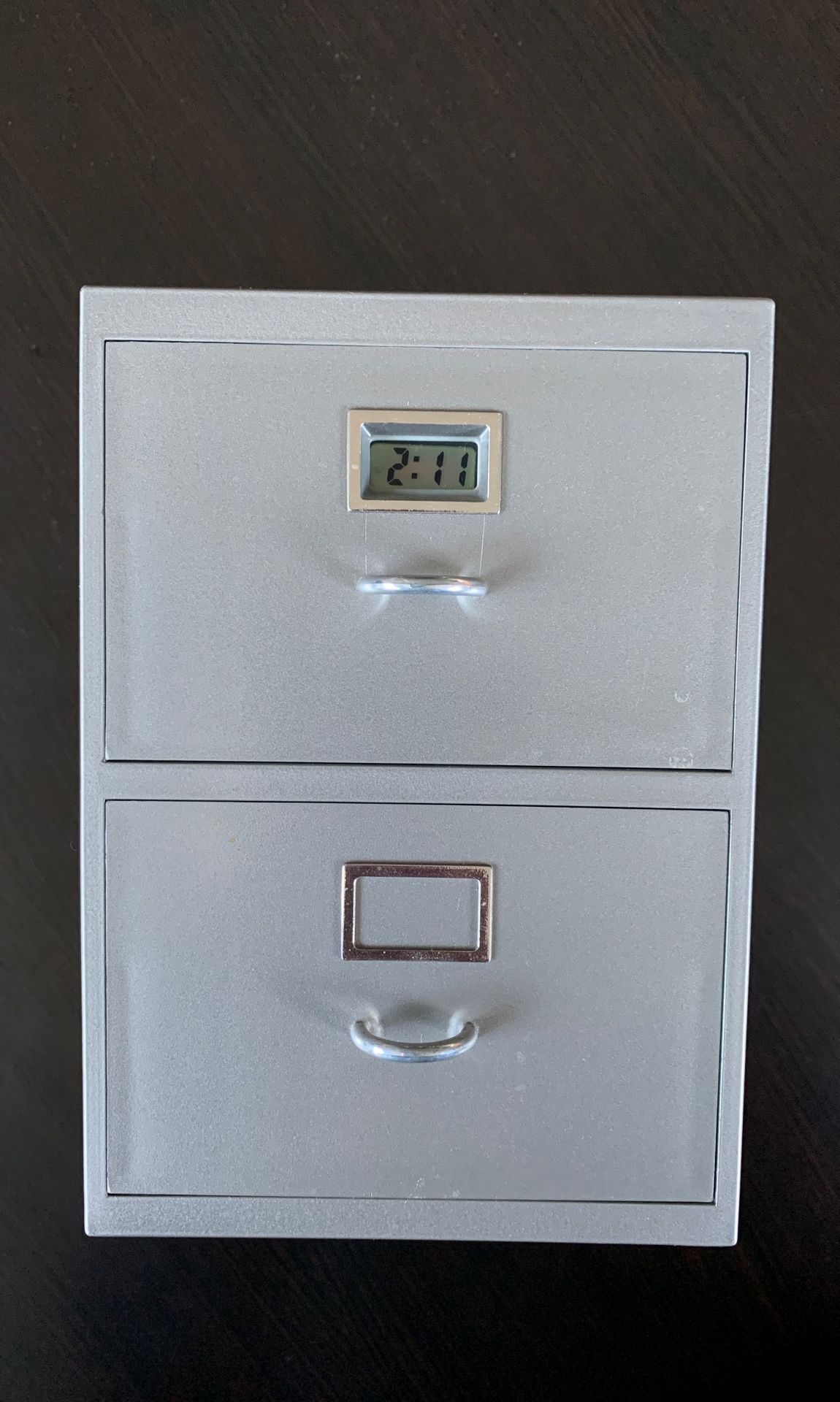 File cabinet for business cards with clock