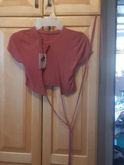 Shein Pink Short Sleeve Wrap Crop Top XS
