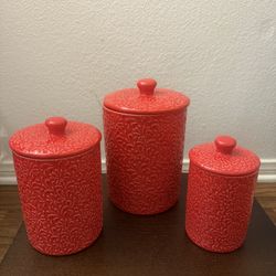 NEW! Set Of 3 Red Jars