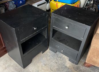 Black Nightstands with Drawer and Shelf – Set of 2