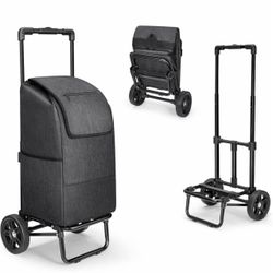 2 in 1 Shopping Cart for Groceries, 330 lbs Grocery Cart on Wheels, Foldable Shopping Cart with Whee