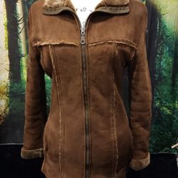 Vintage Blue Duck Shearling Zip Front Coat Size Small