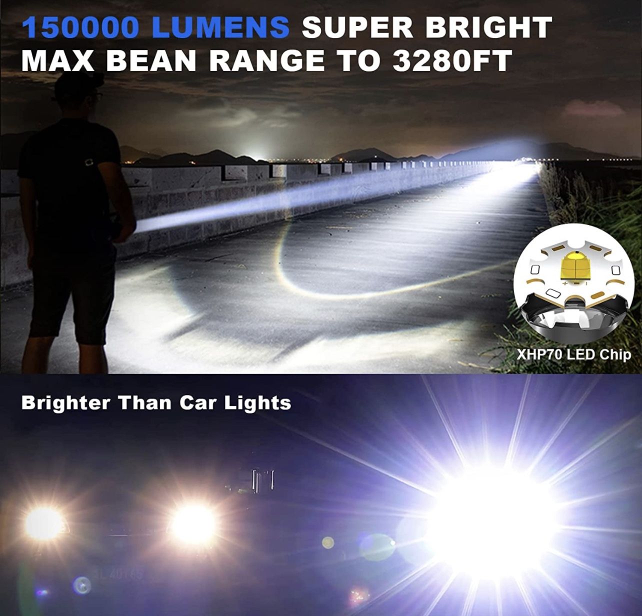OMALIGHT Rechargeable 150000 High Lumens LED Flashlights, XHP90.2 Tactical  Flashlight with Zoomable & 5 Modes & IPX7 Waterproof Military Grade Super  Bright Flashlights for Emergencies, Camping