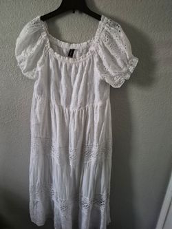 The 2nd Magic White Cotton Eyelet Lace Peasant Midi Dress Scoop Neck 3X