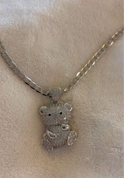 Iced Out Teddy Bear Pendant Necklace