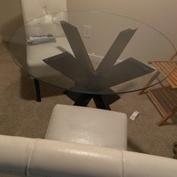 Glass Dining Table + 2 White Chairs 