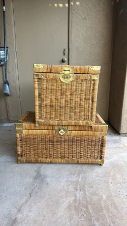 Wicker trunk/ chest w/ decorative Brass finishings