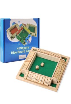 Shut the Box Game, 8.74in 2dice for 1-4 Players Educational Math Game Family Games for Kids and Adults Classic, 10 Tiles, Wood-tone Wooden Board Games