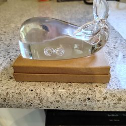 Vintage Steuben Glass Crystal Whale Sculpture-Signed
