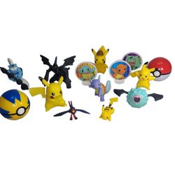 Pokemon Figures Lot of 14 Pc Pikachu- Pokemon Balls-Thundurus- Zekrom & More 