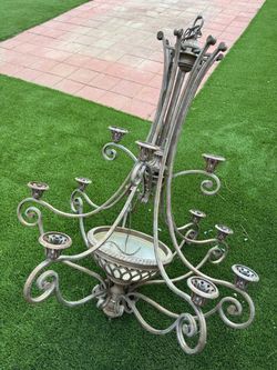 Large 54” Ornate Wrought Iron Chandelier – 43” Wide