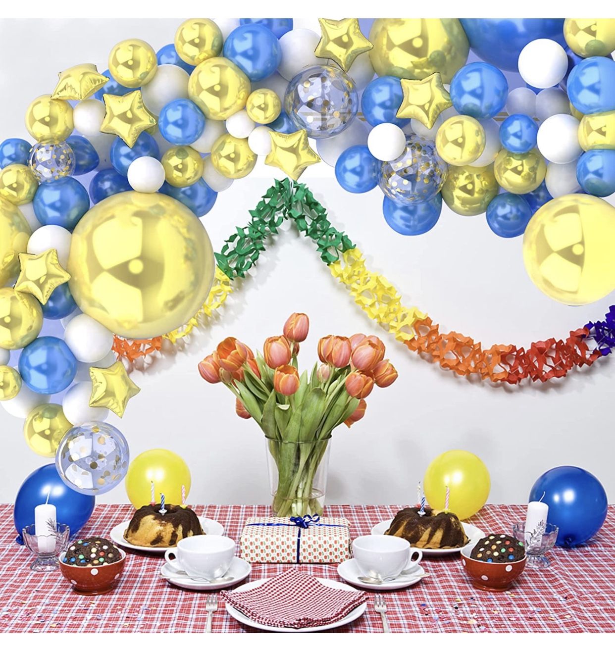 139-Pcs Balloon Garland Arch Kit, 18/10/5" Metallic Blue and Gold Confetti globos para decoracion fiestas, Balloon Arch Kit for Birthday Christmas Bab
